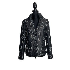 Basler 100% Silk Black White Abstract Textured 3 Button Lined Blazer Jacket 38